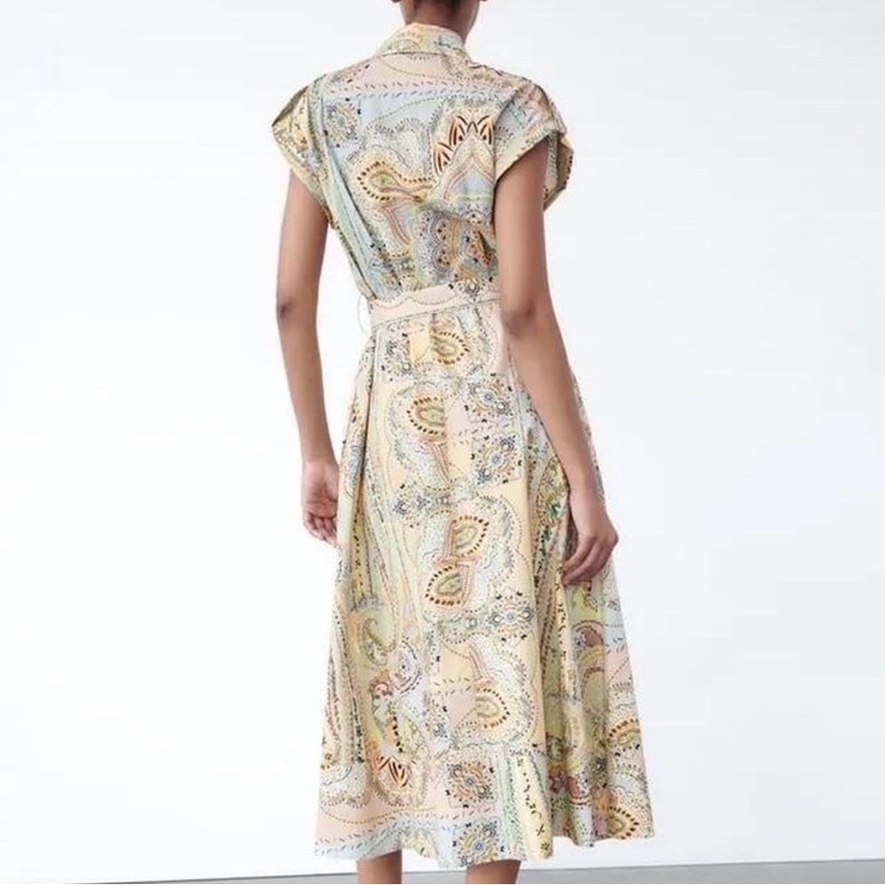 Zara Printed Belted Shirt Paisley sleeveless 100% cotton size large - Picture 4 of 11